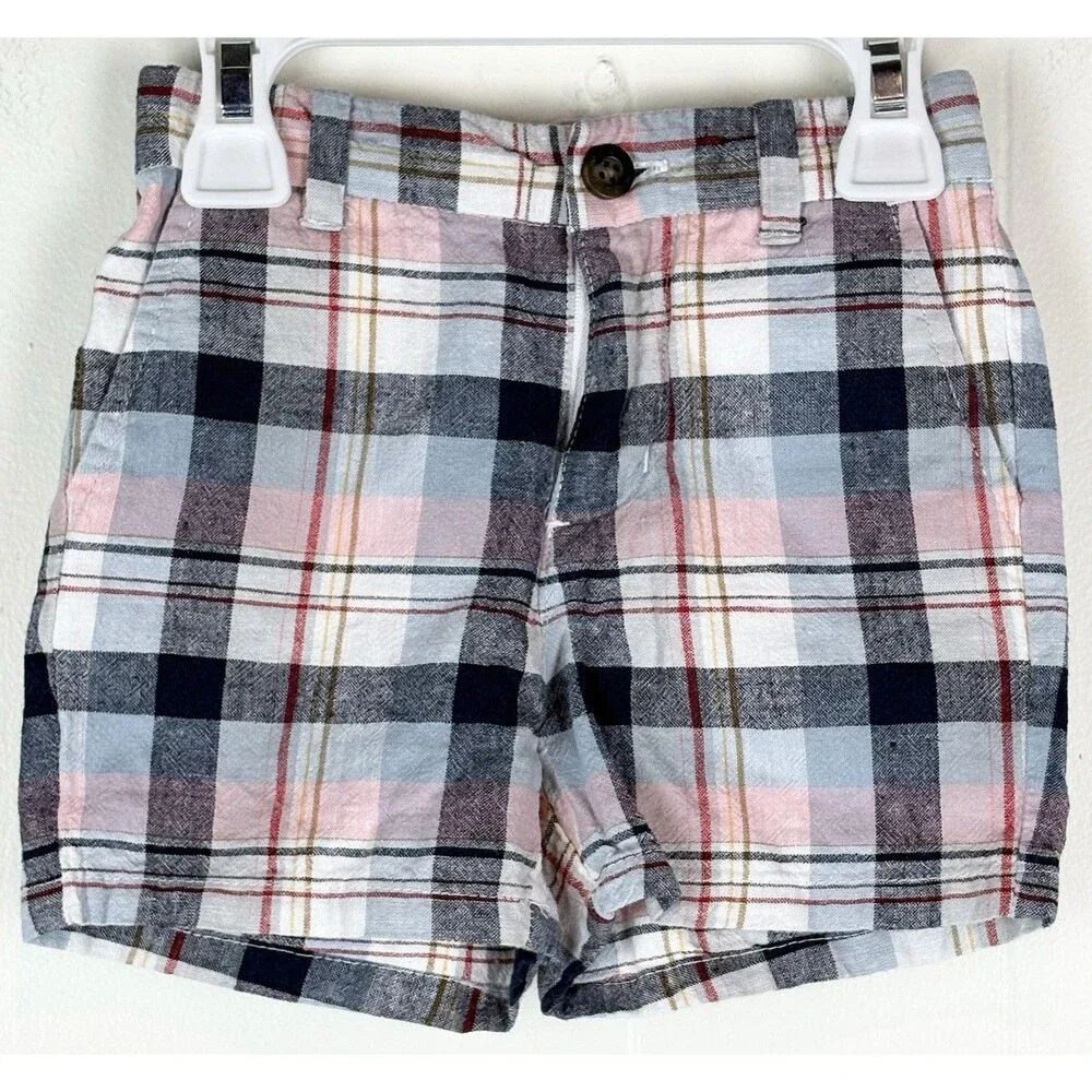 Janie And Jack Boys Shorts Plaid Preppy Coastal Blue Pockets Size 12-18 Months